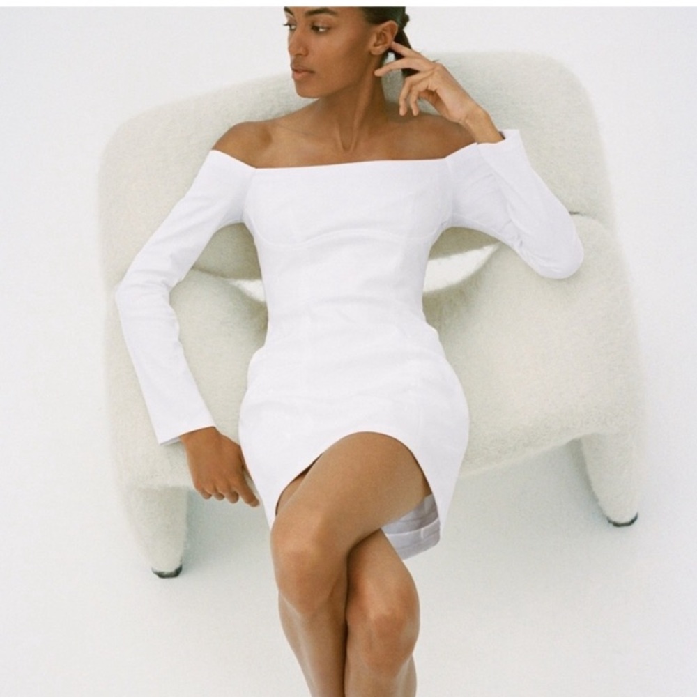 Zara white mini off shoulder long sleeve dress
